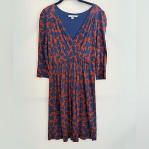 Boden Maple Leaf Print Dress Soft Knit Grace Silk Blend 3/4 Sleeve Size US 8 R